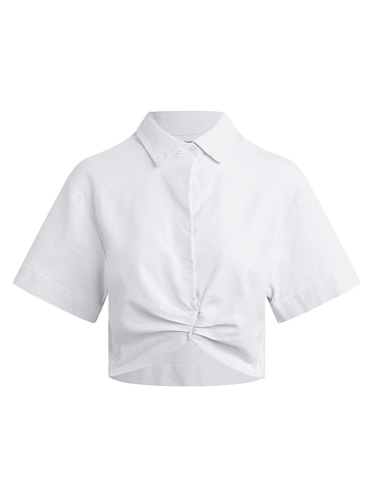 Knotted Button-Front Crop Shirt