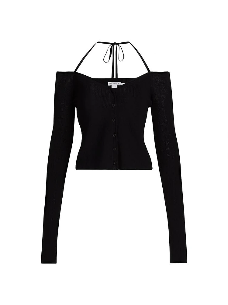 Stretch Rib-Knit Off-the-Shoulder Top