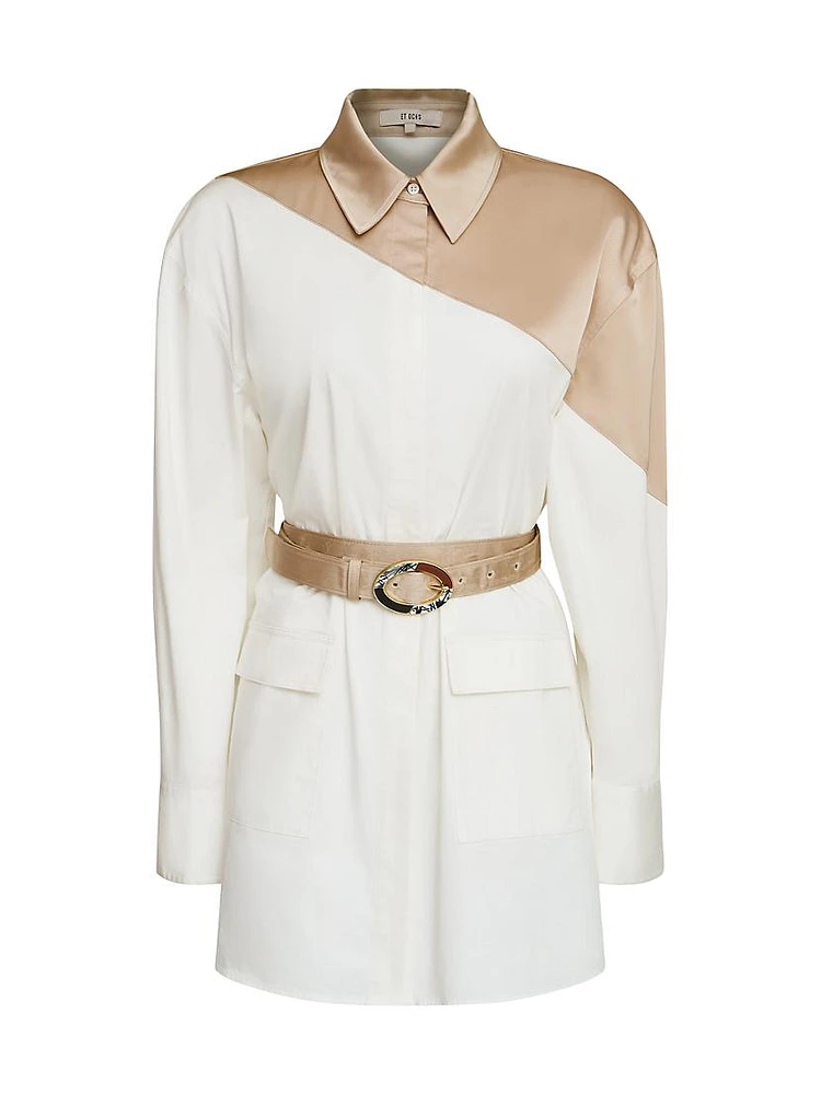 Halle Poplin & Satin Belted Shirt Dress