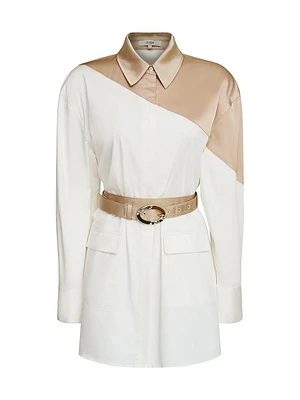 Halle Poplin & Satin Belted Shirt Dress