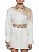 Halle Poplin & Satin Belted Shirt Dress