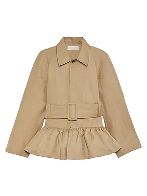 Cotton Twill Belted Peplum Raincoat