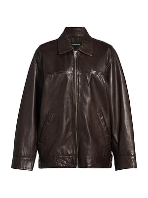 Theia Oversized Leather Bomber Jacket