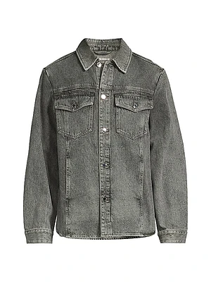Curved-Hem Denim Shirt Jacket