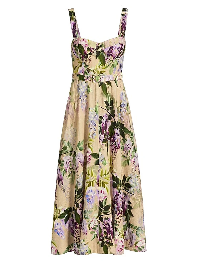 Calypso Floral Linen Midi-Dress