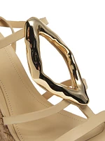 Amarilis Leather & Raffia Wedge Sandals