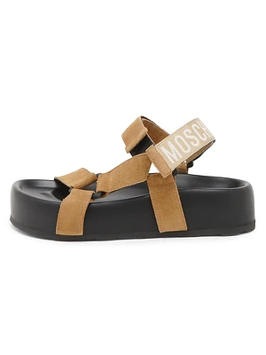 Sporty Logo-Detailed Suede Platform Sandals
