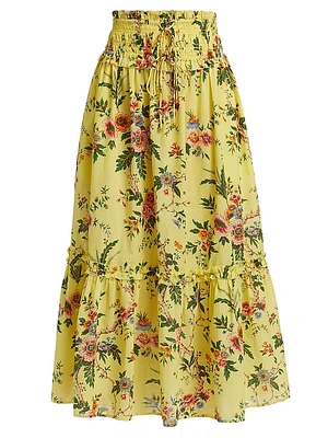 Cece Floral Cotton Voile Midi-Skirt