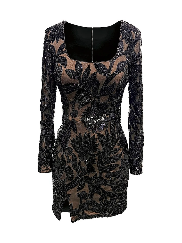 Hilary Sequin-Embroidered Minidress