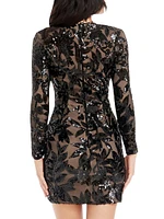 Hilary Sequin-Embroidered Minidress