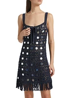 Brinkley Mirror Embellished Fringe-Trim Dress
