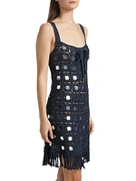Brinkley Mirror Embellished Fringe-Trim Dress