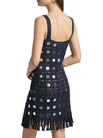 Brinkley Mirror Embellished Fringe-Trim Dress