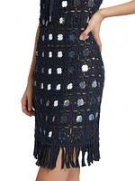 Brinkley Mirror Embellished Fringe-Trim Dress