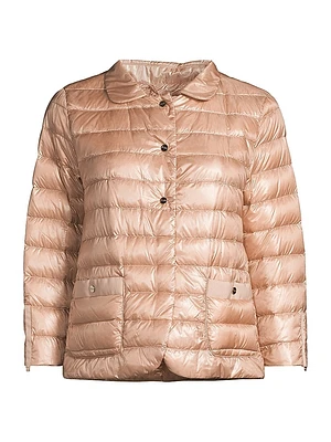 Grosgrain-Trim Shiny Nylon Quilted Jacket