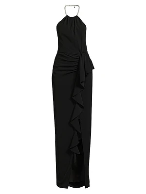 Erwen Satin Crepe Halterneck Gown