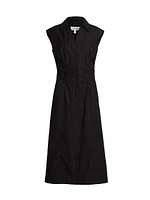 Poplin Ruched Midi-Shirtdress
