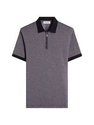 Quarter Zip Printed Cotton Polo Shirt