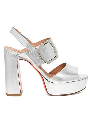 Metallic Leather Buckle Platform Sandals