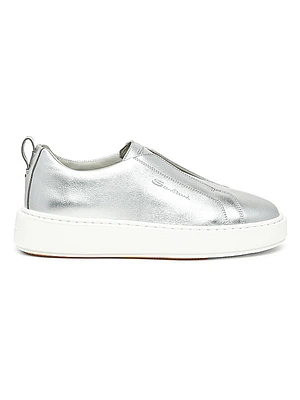 Metallic Leather Slip-On Sneakers