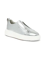 Metallic Leather Slip-On Sneakers