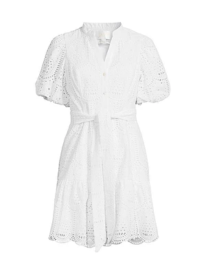 Cotton Tie-Waist Puff-Sleeve Minidress
