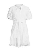 Cotton Tie-Waist Puff-Sleeve Minidress