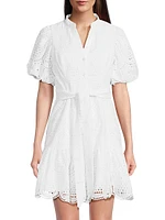Cotton Tie-Waist Puff-Sleeve Minidress