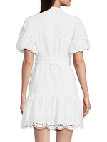 Cotton Tie-Waist Puff-Sleeve Minidress