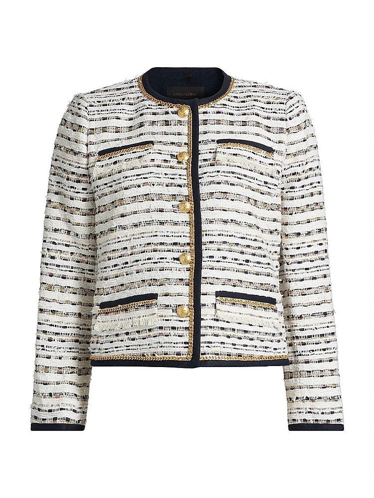 Kiera Striped Tweed Collarless Jacket