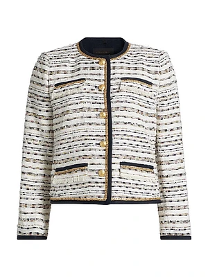 Kiera Striped Tweed Collarless Jacket
