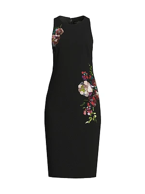 Floral Sequined Crepe Midi-Dress