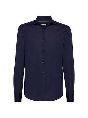 Silk and Cotton Jersey Shirt with Spread Collar