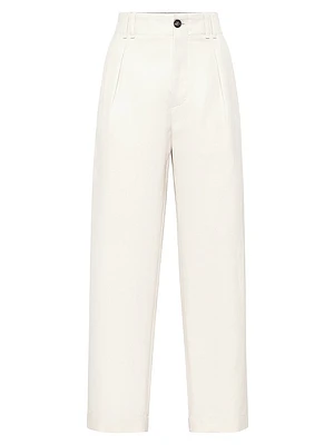 Cotton and Linen Canvas Pleated Chino Trousers
