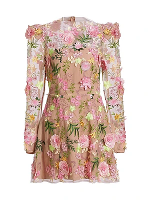 Aella Floral Appliqué Minidress