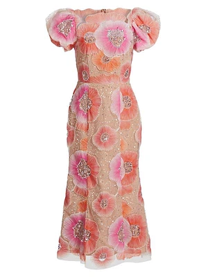 Brittany Floral Appliqué Midi-Dress