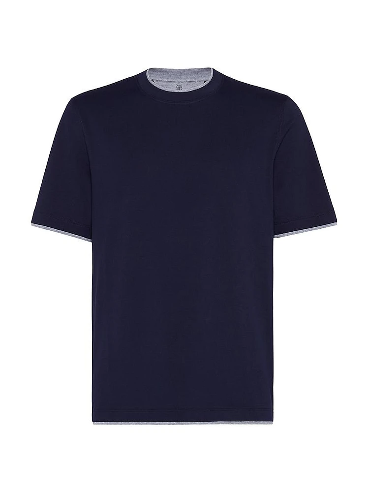 Cotton Jersey Crewneck T-Shirt with Faux Layering