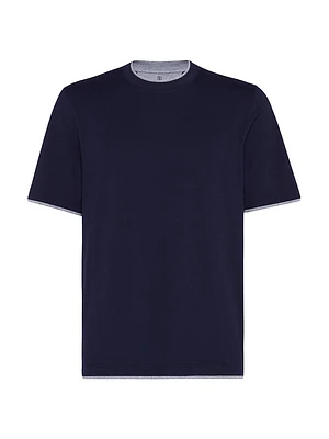 Cotton Jersey Crewneck T-Shirt with Faux Layering