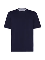 Cotton Jersey Crewneck T-Shirt with Faux Layering