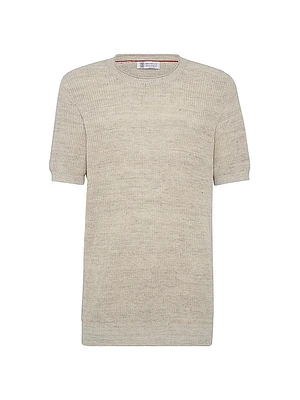 Linen and Cotton Half English Rib Knit T-Shirt