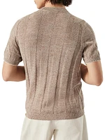 Linen and Cotton Textured Rib Knit T-Shirt with Henley Collar