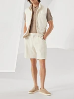 Linen and Cotton Textured Rib Knit T-Shirt with Henley Collar