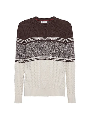 Chiné Stripe Cable Knit Sweater Cotton