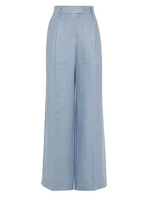 Dyed Hemp and Linen Gabardine Loose Pleated Trousers with Monili