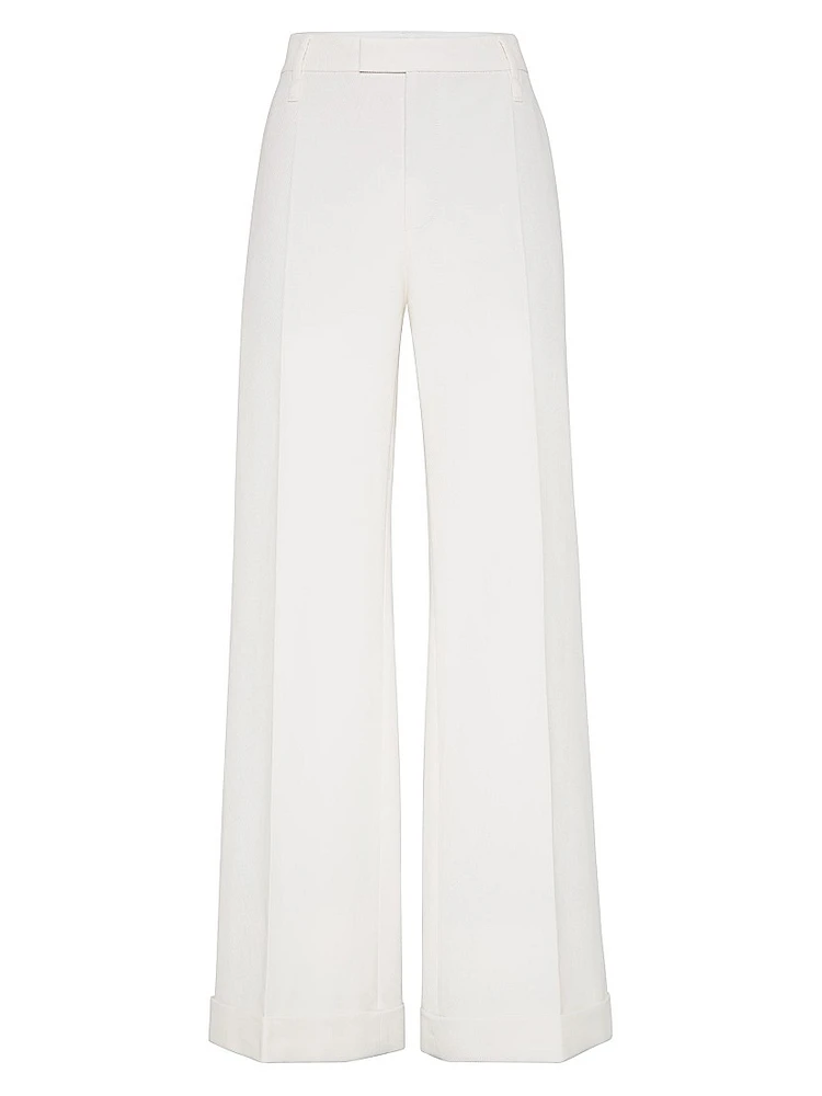 Cotton and Linen Cavalry Loose Flared Trousers with Monili
