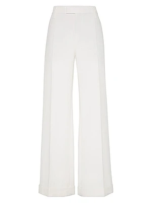 Cotton and Linen Cavalry Loose Flared Trousers with Monili
