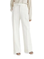 Cotton and Linen Cavalry Loose Flared Trousers with Monili