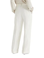 Cotton and Linen Cavalry Loose Flared Trousers with Monili
