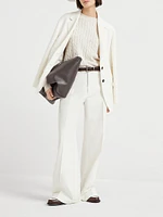 Cotton and Linen Cavalry Loose Flared Trousers with Monili