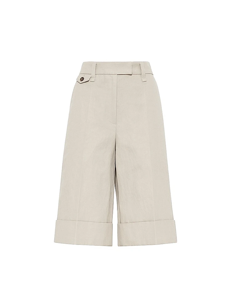 Cotton and Linen Cover Sartorial Long Bermuda Shorts
